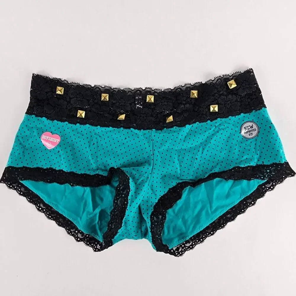 Victoria’s Secret M Boyshort Panty VS Pink Cheekster Medium Panties Teal Black - Picture 3 of 5